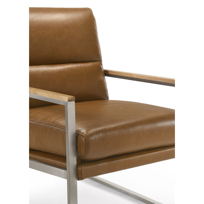 Alexandro Upholstered Armchair, Caramel Brown Genuine Leather