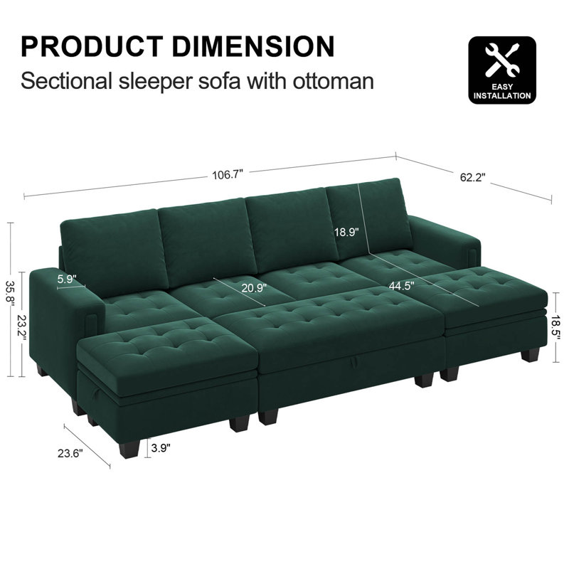 Canapé-lit modulaire réversible en velours Shavera, Vert