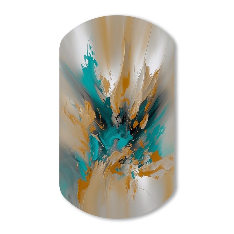 Jaune et turquoise, encre fluide marbrée - art mural asymétrique en forme de cylindre de marbre abstrait
