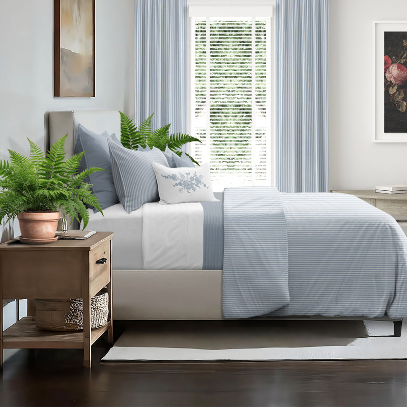 Ruben Stripe Cotton Reversible Coverlet Set, Super Queen Coverlet/Bedspread + 2 Queen Shams, Cornflower