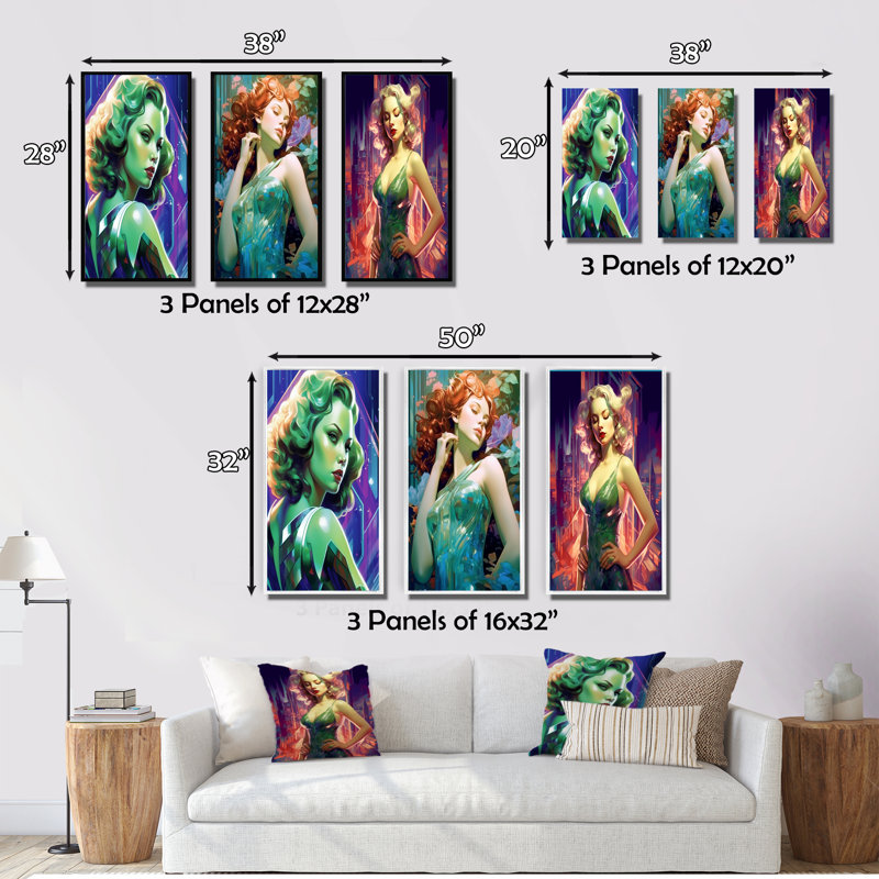 Dreamy Discopunk Retro Queen I - Fashion Art, ensemble de 3 pièces, Cadre flottant blanc, H 20 po x l 36 po