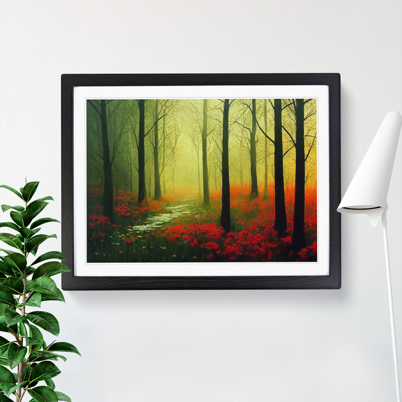 Floral Spring Forest - Single Picture Frame Painting, 46cm H x 64cm W x 2cm D, Black