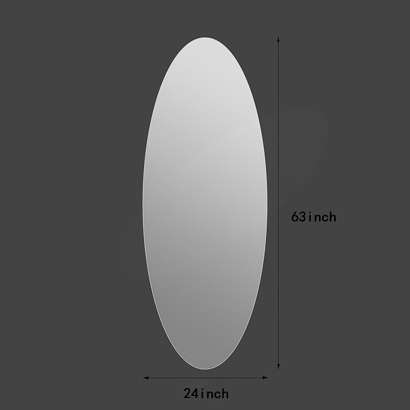 63" X 24" Modern Oval Full Length Wall Mirror, HD Copper-Free Silver Glass, Shatterproof & Moisture-Resistant, Vertical Hanging Or Adhesive Mount, Bedroom & Salon