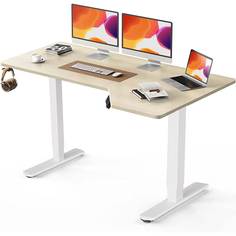 Bureau debout à hauteur réglable Katlaps, Érable et blanc