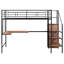 Lit mezzanine simple en métal noir avec bureau et grille. Fabrication robuste, compatible avec n'importe quelle pièce. Économisez de l'espace en tant que tablettes sous l'armoire. Polyvalent pour diverses utilisations. Dimensions: L 94 po x l 40,9 po x H 67,9 po