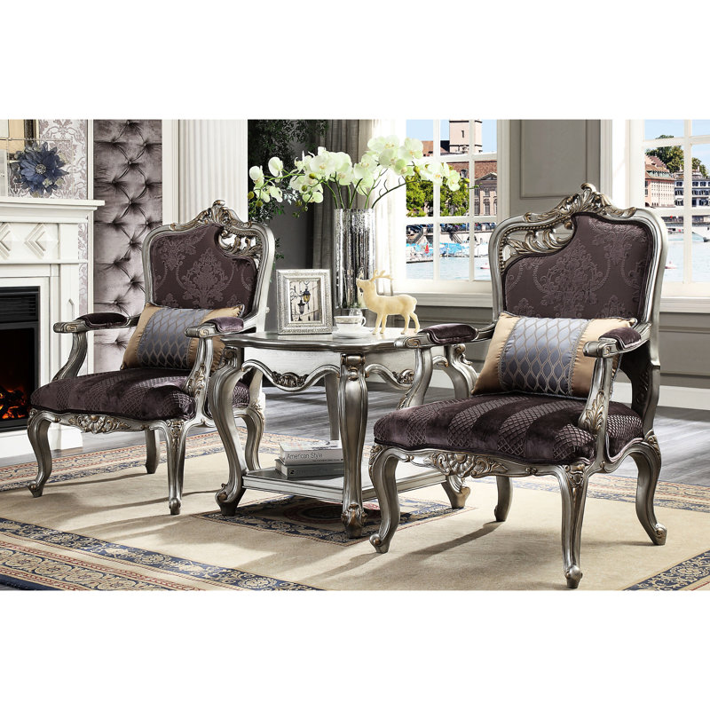 Table de bout Graceful Antique Platinum avec forme carrée et tablette fonctionnelle en bois festonné