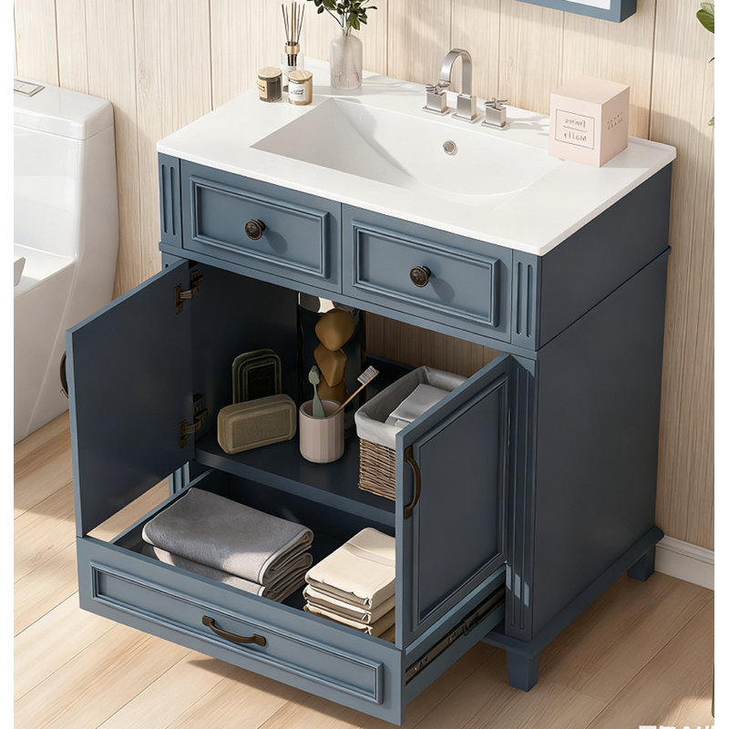 Meuble-lavabo 30 po avec lavabo en céramique, Bleu / Noir