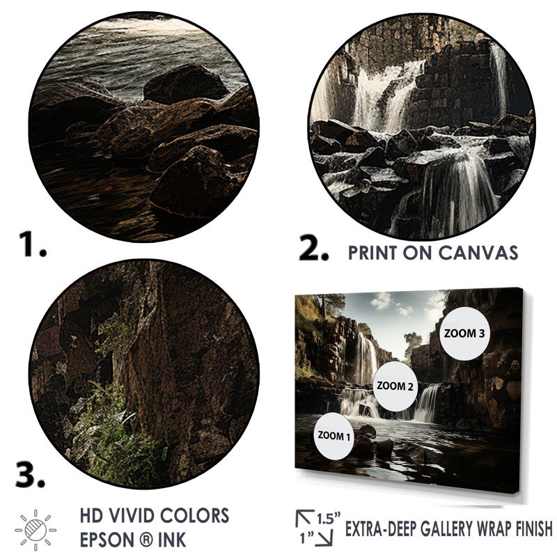 Ensemble de salon Waterfall River Scenery I - Waterfall Wall Art, H 28 po x l 36 po x P 1 po