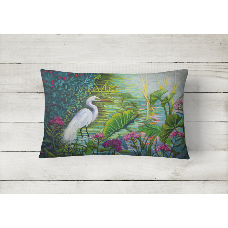 Outdoor Throw Pillow, Testing the Waters Heron