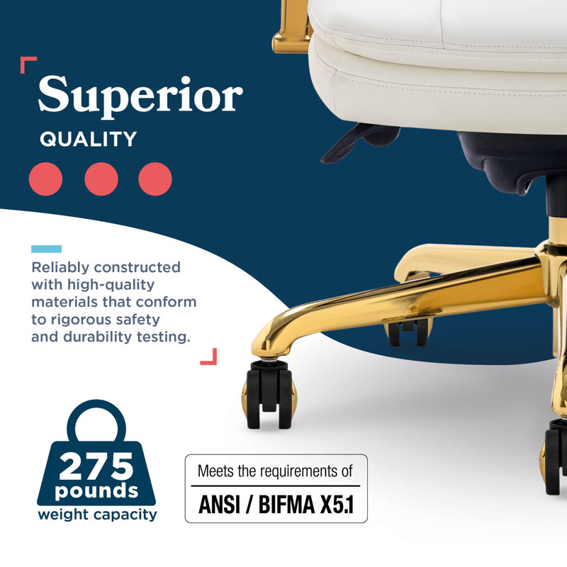 Sonata Leather Swivel Executive Office Chair, Gold, White