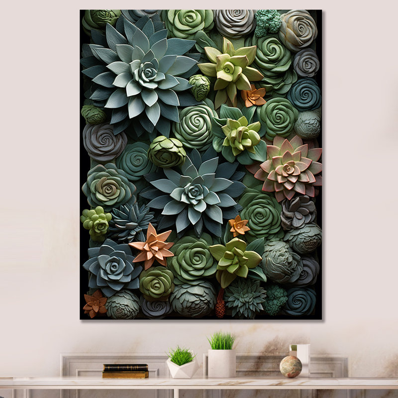 Jelisia Green Succulents Natures - Print on Canvas, Wrapped Canvas, 32" H x 16" W x 1" D