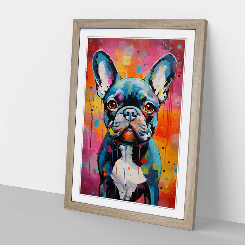 French Bulldog Contemporary No.3 - Single Picture Frame Print on Wood, 46cm H x 34cm W, Oak Framed