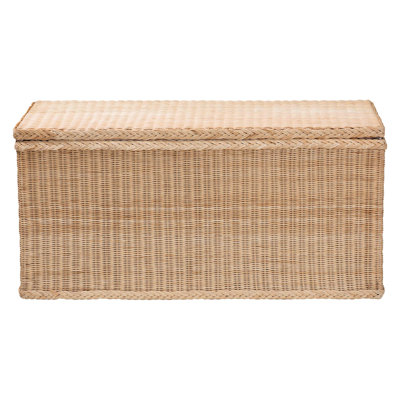 Bali & Pari Caden Braided Natural Rattan Chest With Lift-Top Lid – Coastal Boho Style Storage Bench For Bedroom, Entryway, Or Living Room Organization
