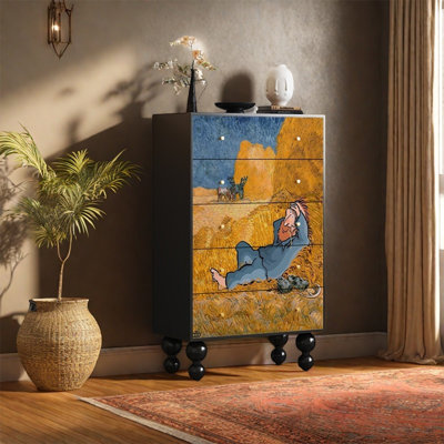 Pine Wood Storage Cabinet with Drawers