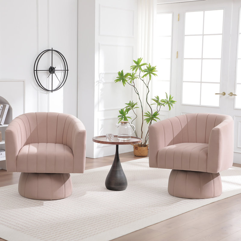 Fauteuil demi-tonneau pivotant 28 po, Velours rose