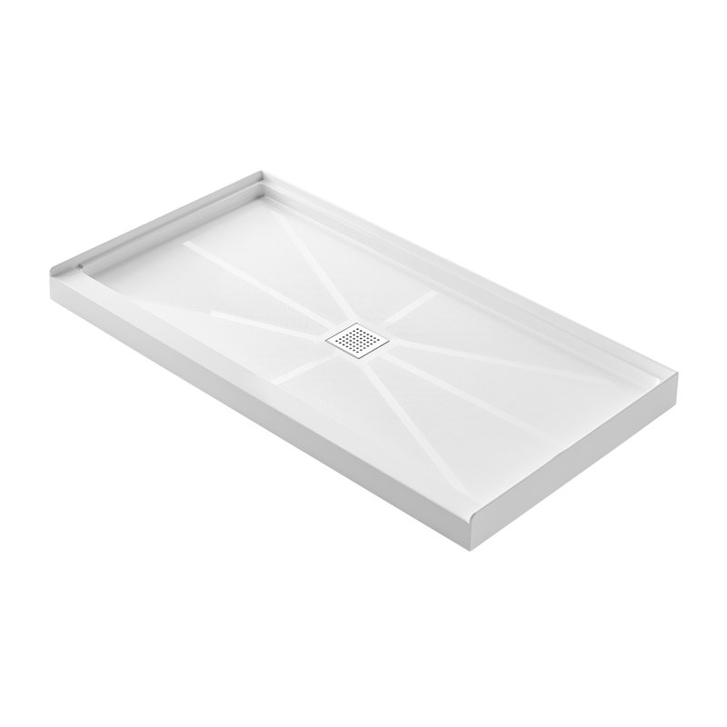 Base de douche à seuil simple 60 po x 32 po SMC, antidérapante, drain central