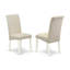 L'ensemble de table de cuisine 3 pièces pour petits espaces comprend une table de salle à manger ronde avec Dropleaf et 2 chaises rembourrées en lin crème, blanc lin-1694981901-1694981896-1694981900
