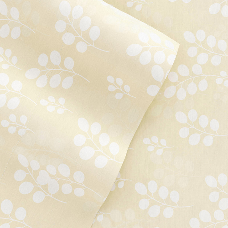 Ensemble de draps en microfibre à motif de blé Becky Cameron™, Jaune, Ensemble de drap pour lit très grand avec drap-ho