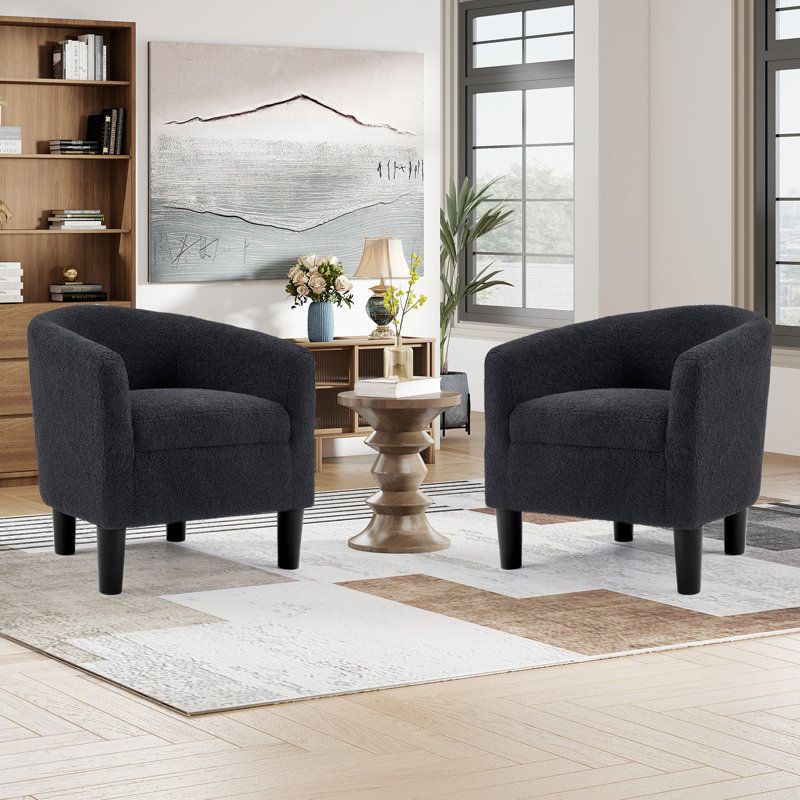 Ensemble de 2 chaises d'appoint en tonneau rembourrées 25,2 po Classic, Noir