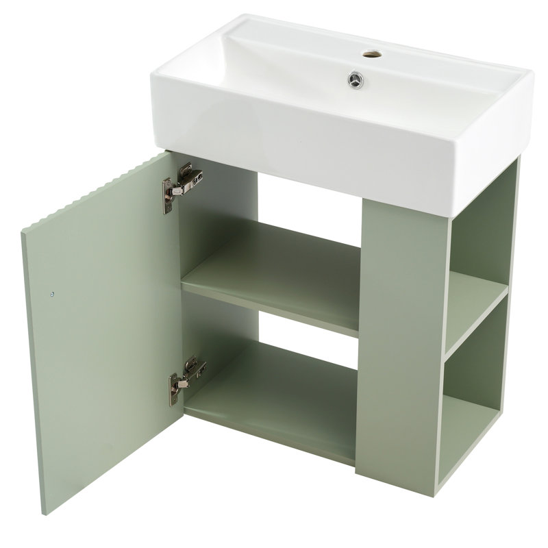 Meuble-lavabo mural élégant avec options de rangement avancées, Vert