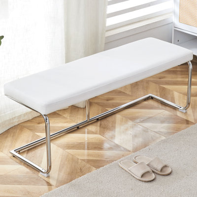 Tabouret à langer blanc, pieds en métal argenté, tabouret de canapé, convient à la chambre à coucher, au vestiaire, au rangement, à la salle à manger et au salon. 005