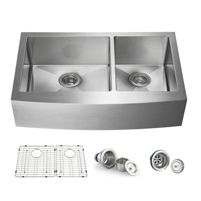 Évier de cuisine à double cuve fabriqué à la main L 36 po x l 22 po