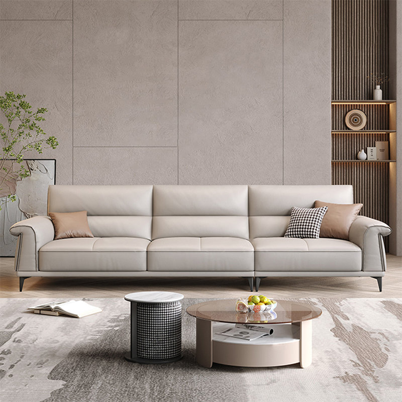 Canapé modulaire kaki en cuir véritable, H 32,68 po x l 98,43 po x P 37,01 po