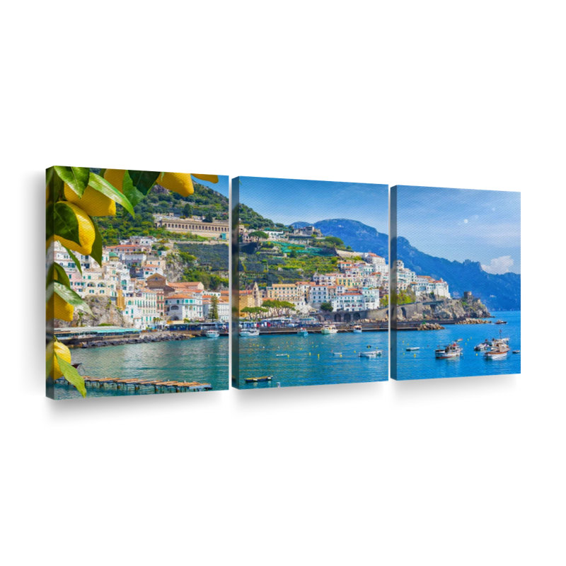 " Sunny Amalfi Coast " 3 - Pieces, 36" H x 74" W x 1.25" D