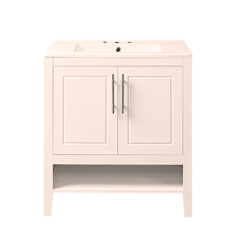 Meuble-lavabo 30 po avec lavabo, armoire de salle de bain multifonctionnelle avec portes et tiroirs, structure solide et panneau de fibres à densité moyenne,