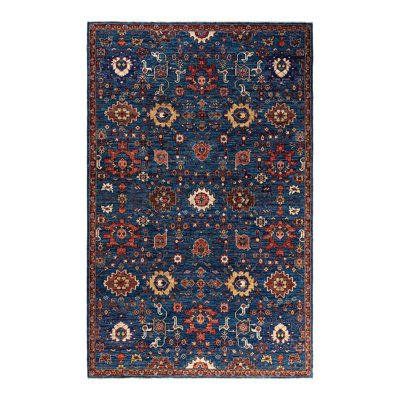 Tapis bleu rectangulaire unique de 5 pi 11 po x 9 pi 3 po Deliylah