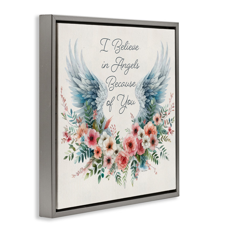 "Floral Believe In Angels", art mural encadré par Nicole DeCamp, H 25 po x l 25 po, Cadre flottant orme Montalcino