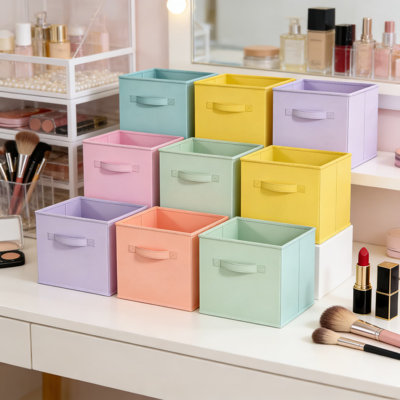Bacs de rangement pliables en tissu avec poignées - Paquet de 12 cubes de rangement pliables pour organiser vêtements, jouets, livres - Paniers robustes non tissés pour tablettes, placards et organisateurs