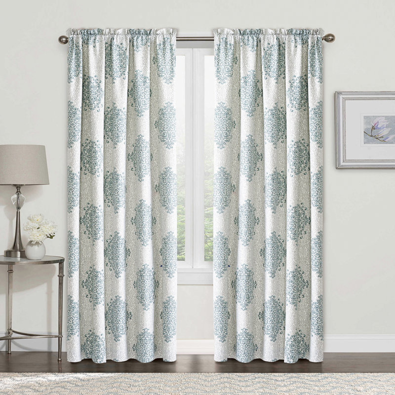 Semi Sheer Curtain Pair, Blue/Ivory