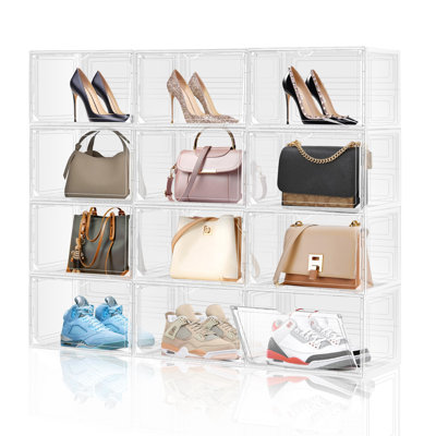 10 Pack Clear Shoe Storage Box Stackable, Size 12