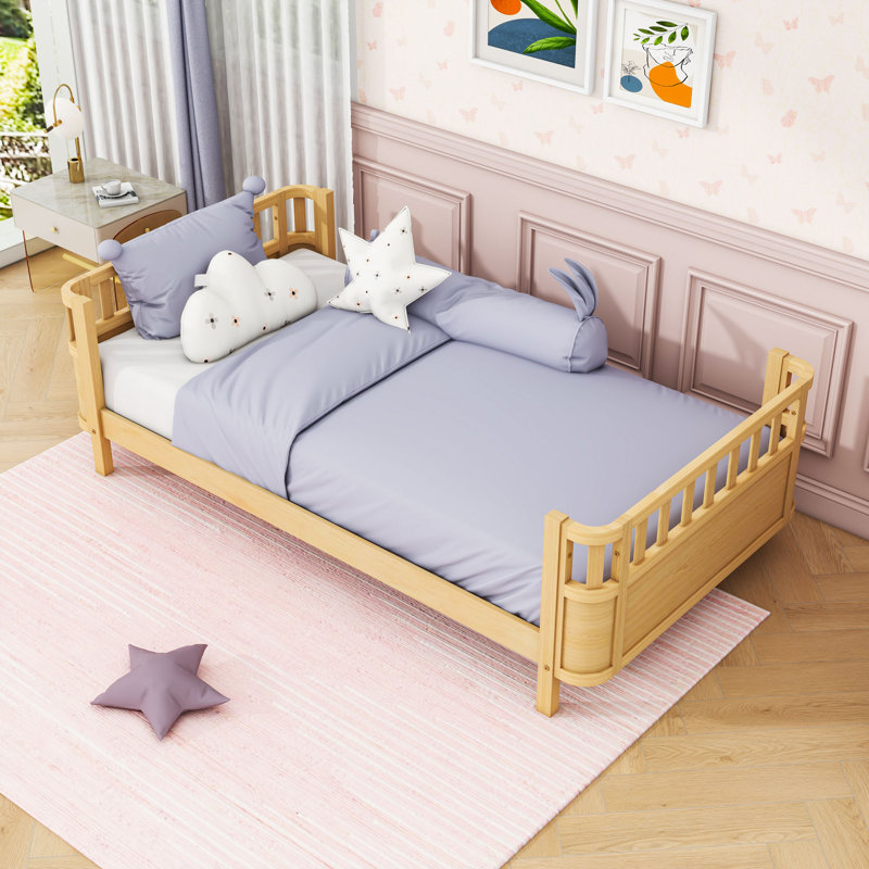 Wood Platform Bed with Rails, Twin, Natural