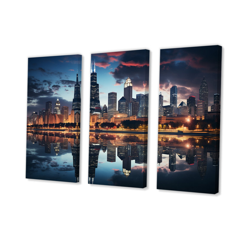 " Chicago Beautiful Cityscape II " 3 - Pieces, 28" H x 36" W x 1" D