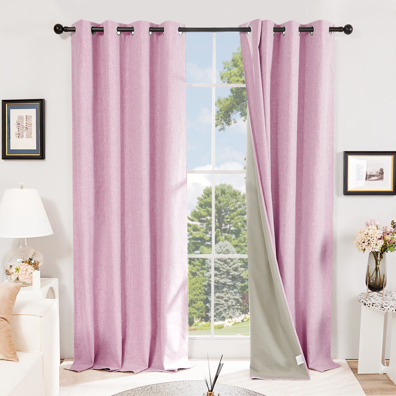 Lythrodontas Faux Linen Total Blackout Curtain Panels, 52" W x 108" H, Pink