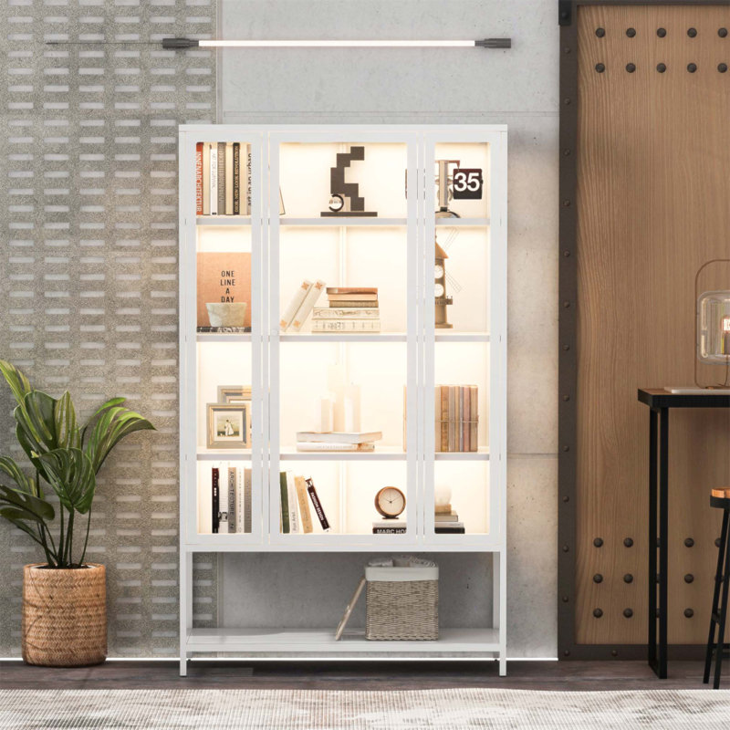 67.25'' Tall Iron Display Cabinet With Glass Door And LED Lights, Ideal For Showcasing Collectibles And Enhancing Home Decor