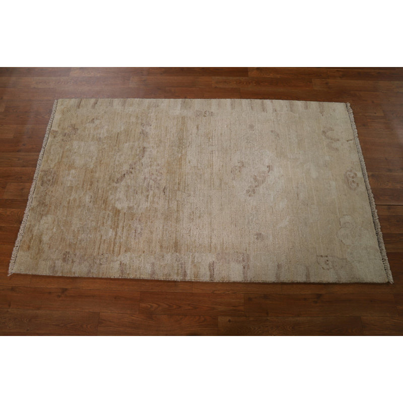 Tapis unique en laine noué à la main 3 pi x 4 pi 11 po nouvel âge brun