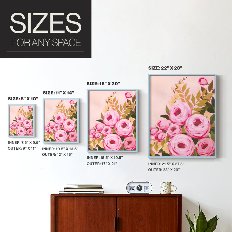 «Vibrant Roses II», reproduction encadrée - bois massif, H 21 po x l 17 po, Bleu