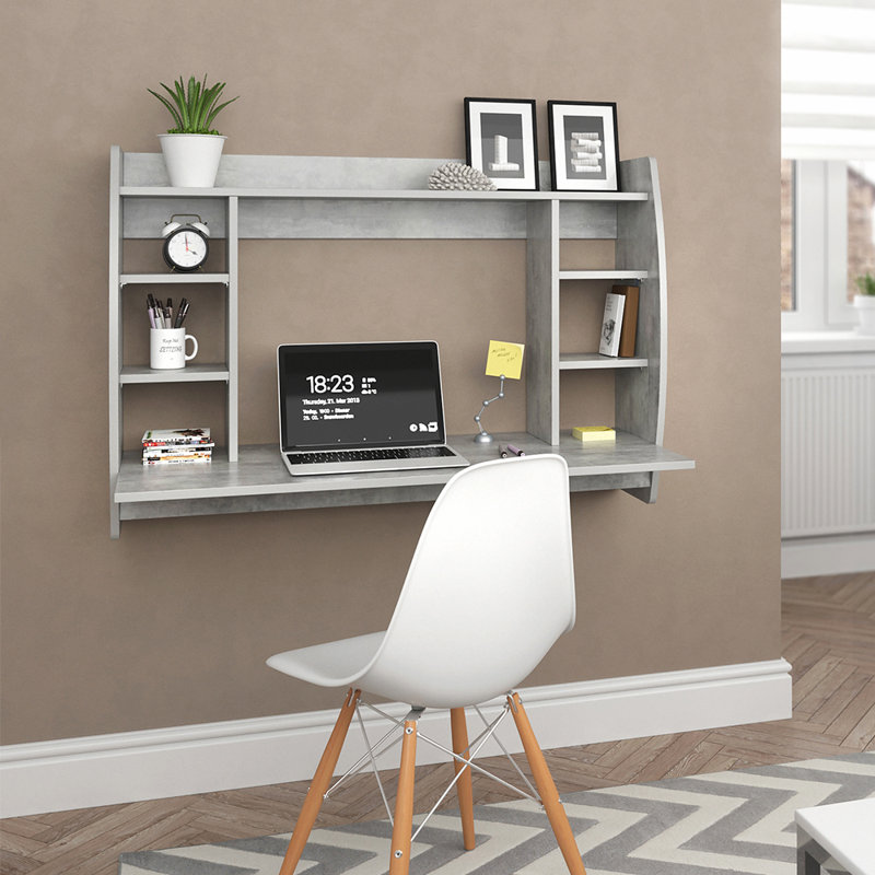 Verndale Solid Wood Base Floating Desk, Concrete
