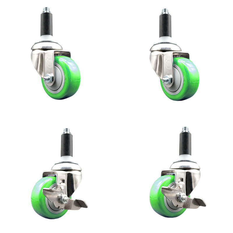 Ensemble de roulettes extensibles 3 pouces 3 pouces en acier inoxydable 316SS, Vert