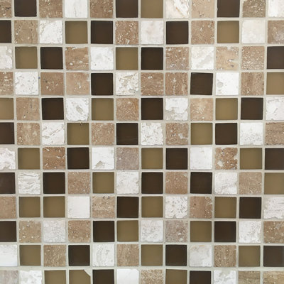 Abruzzi 12" x 12" Natural Stone/Glass Grid Mosaic Wall & Floor Tile