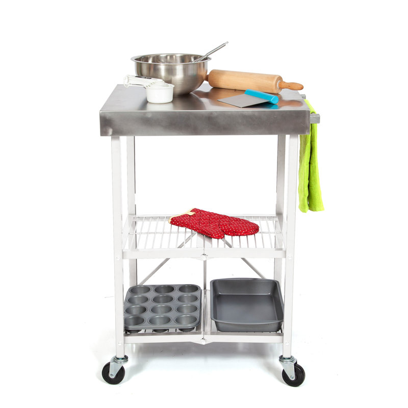 Chariot de cuisine pliable Origami, Acier inoxydable et blanc