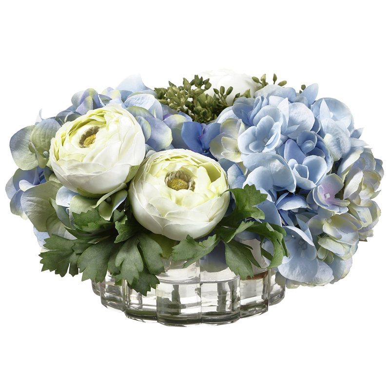 6.5"h10"w10"l Hydrangea /ranunculus Arrangement Blue Green