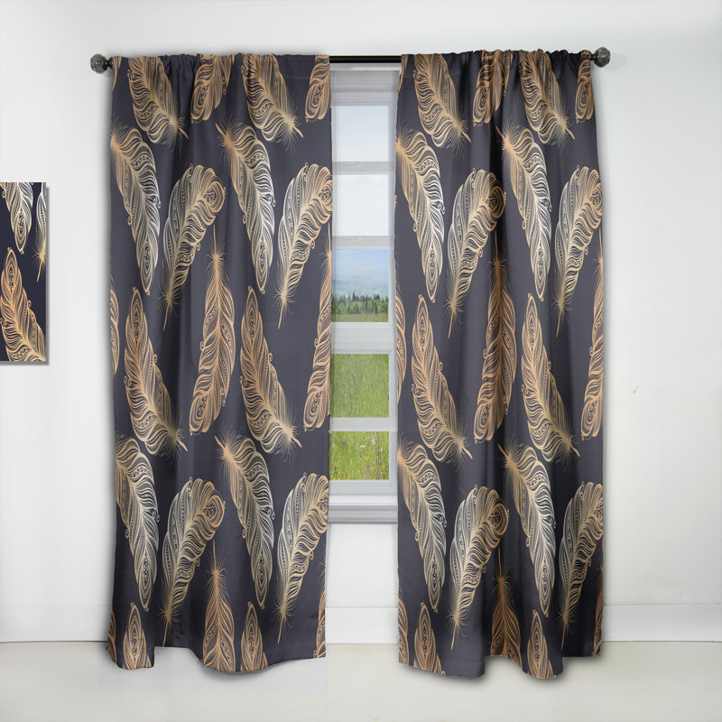 Motif à plumes - Rideau simple occultant abstrait Southwestern, L 52 po x L 95 po