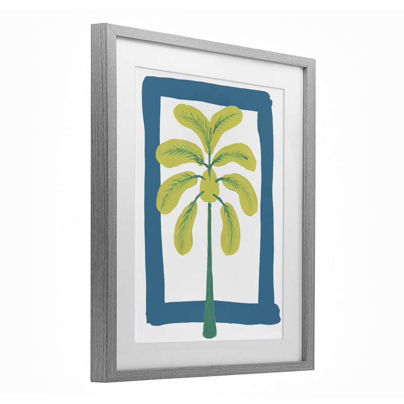«New Oasis Palm Tree», reproduction encadrée sous verre, conception de Bronwyn Baker, Cadre de ferme gris, H 21 po x l 17 po
