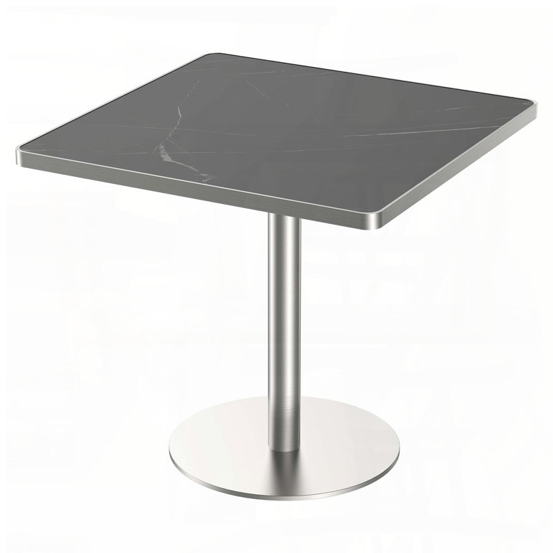 Square Faux Marble Dining Table with Titanium Gold Legs (31.5"), Black/Silver