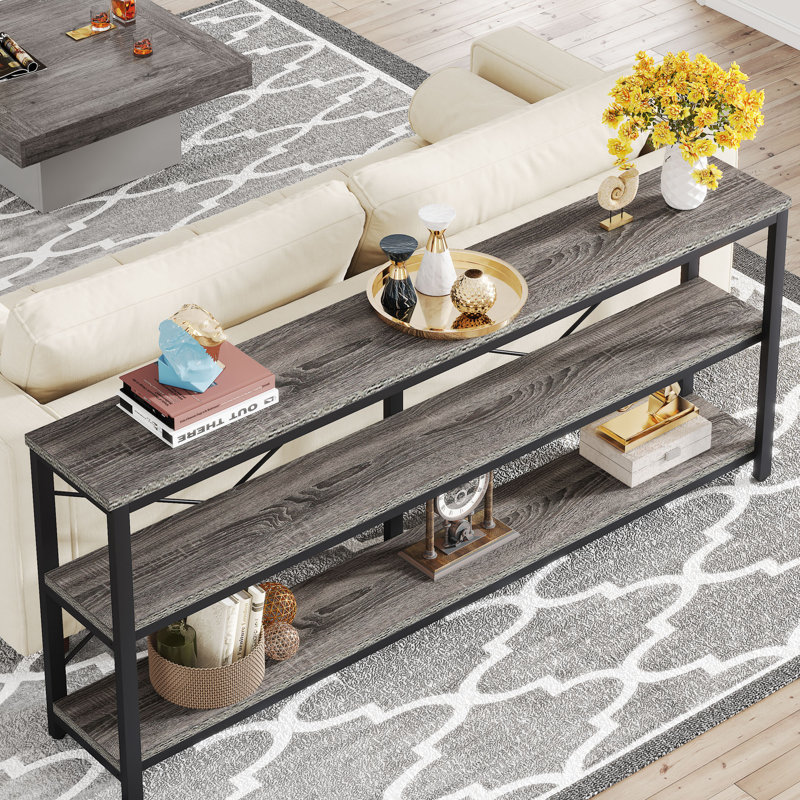 Jeyden Console Table Sofa Table, Gray Top/Black Base