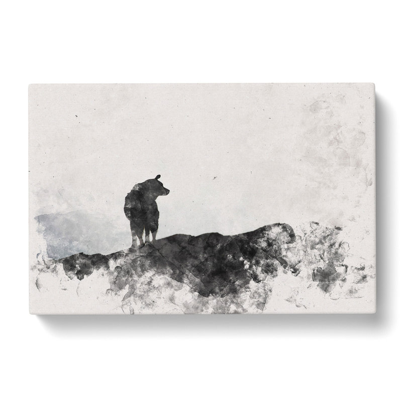 Silhouette Of A Wolf Watercolour - Wrapped Canvas Print, 35cm H x 50cm W x 3cm D